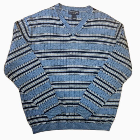 Baggy Wool V-Neck Sweater Vintage Striped Grunge or Preppy Men's XL - Picture 1 of 7